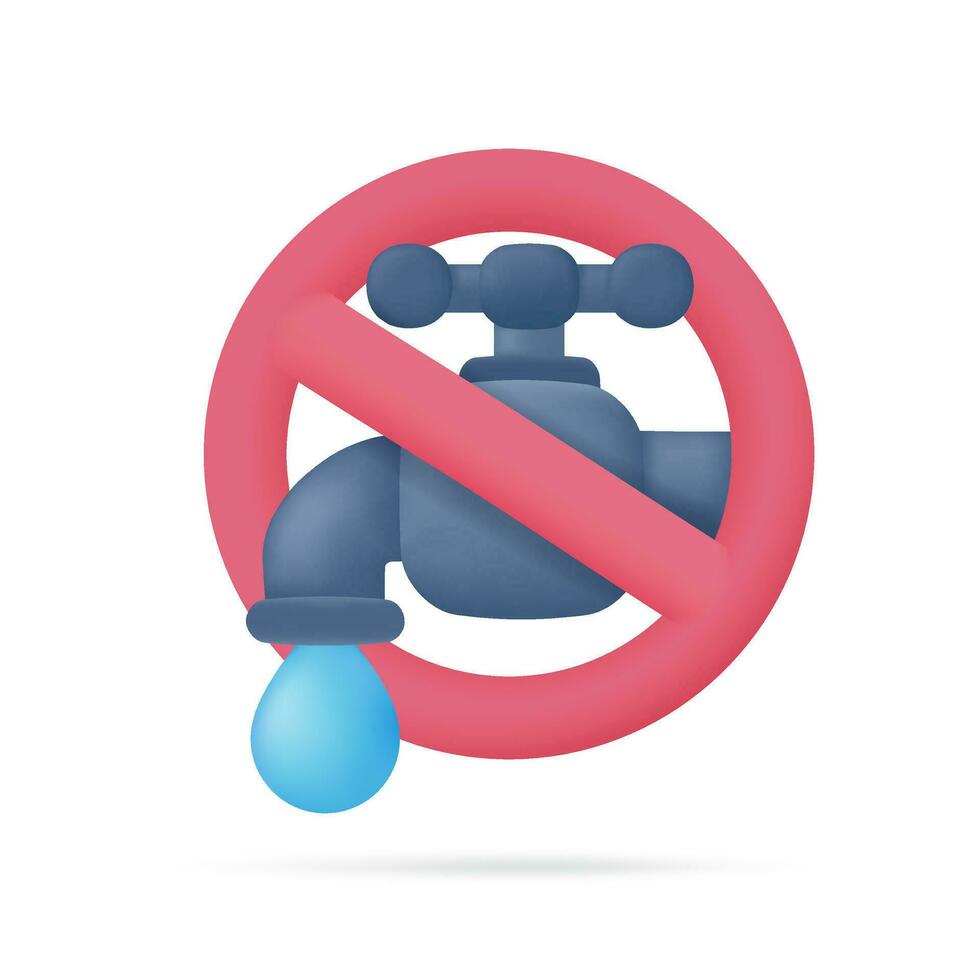 faucet with water droplets Water saving concept for the planet. 3d illustration vector