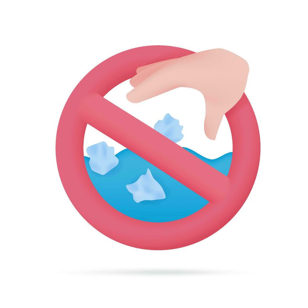 hacer no lanzar basura dentro el agua natural agua recurso conservación concepto. 3d ilustración vector