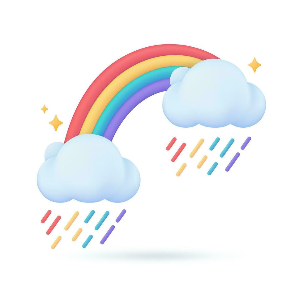 3D weather forecast icons clear sky after rain Beautiful rainbow. 3D illustration. vector