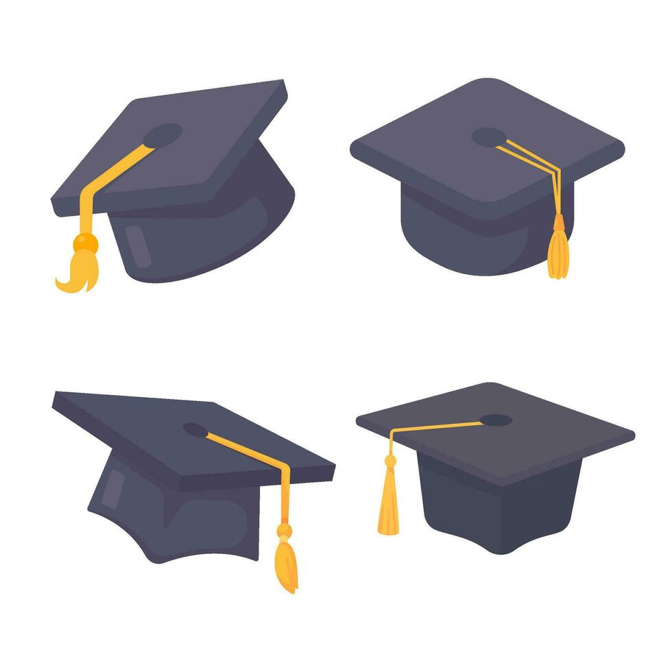 Black graduation cap with pompom. university student graduation cap vector