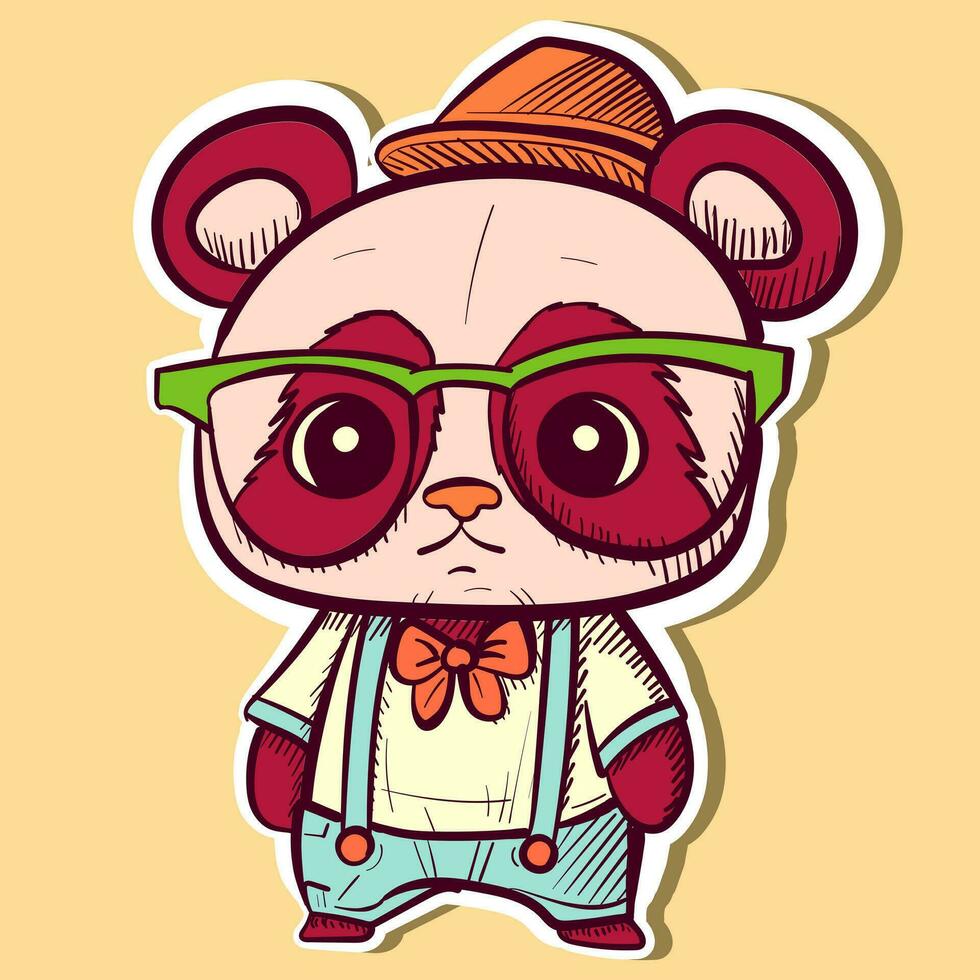 ilustración de un kawaii chibi panda con un sombrero, lentes y camisa. vector de un linda hipster oso vistiendo Caballero ropa