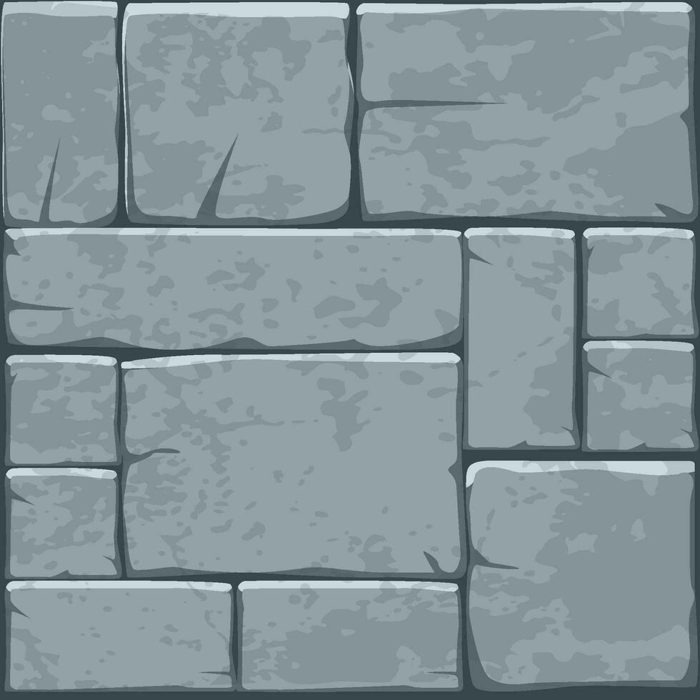 Cartoon stone pavement seamless pattern, brick wall texture, cracked rock paver. Blocks background, ancient old mosaic, walkway illustration. Stone pavement design vector
