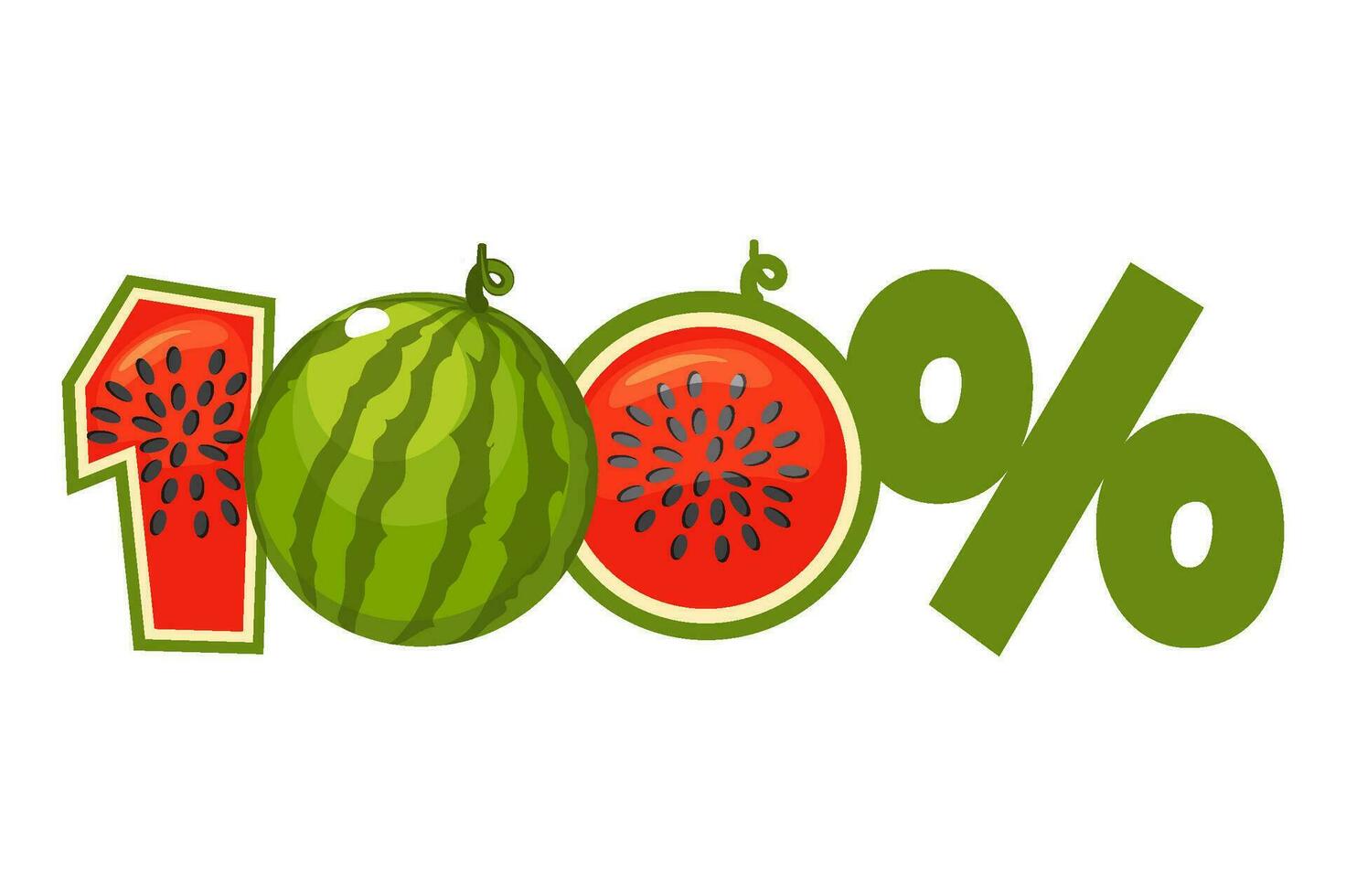 Watermelon texture text 100 percent. Vector icon with 2D game or banner.