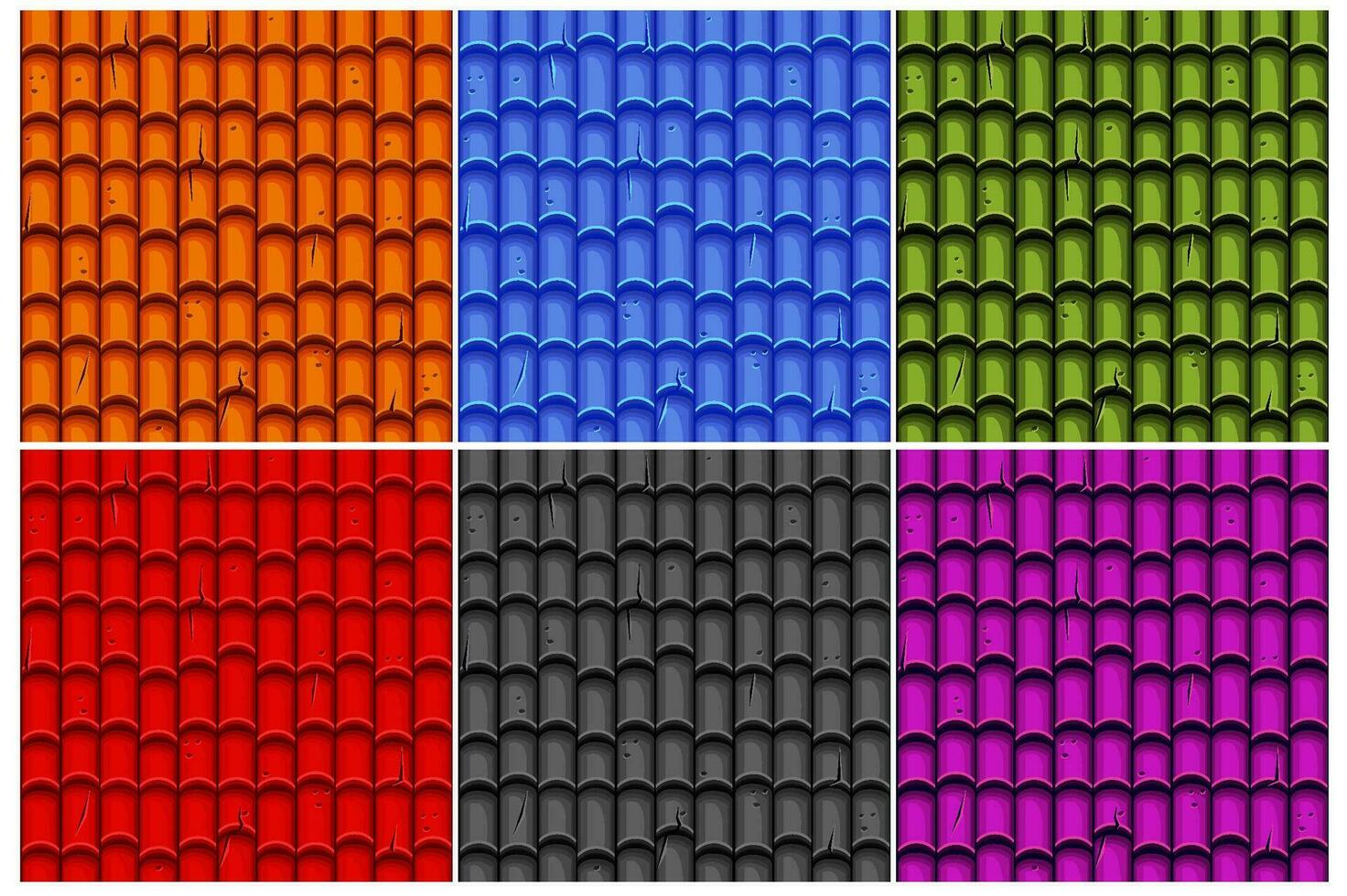 Set of Seamless old Ceramic Roof Tiles. Vector Seamless textures.