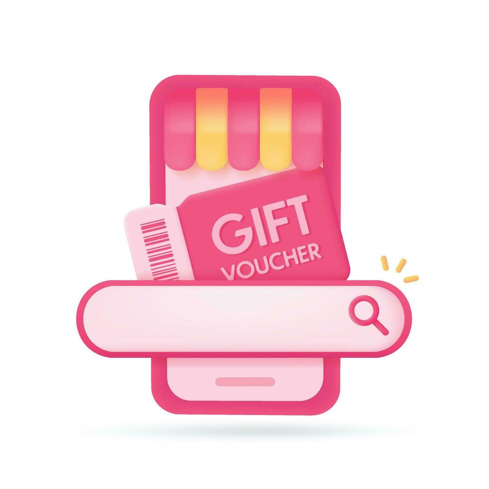 App search bar gift box promotion discount product festival season 3d illustration vector