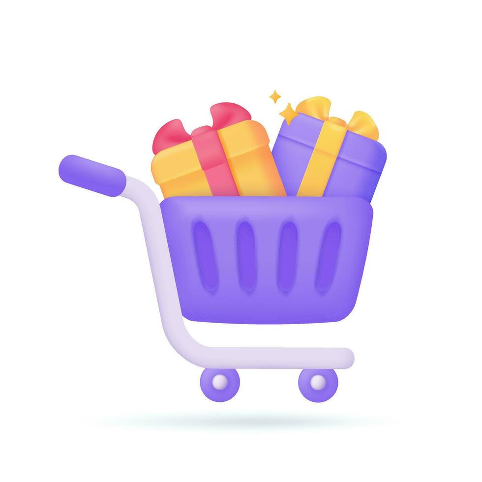 shopping carts and discount vouchers on purchases Special discount notification. 3D illustration. vector