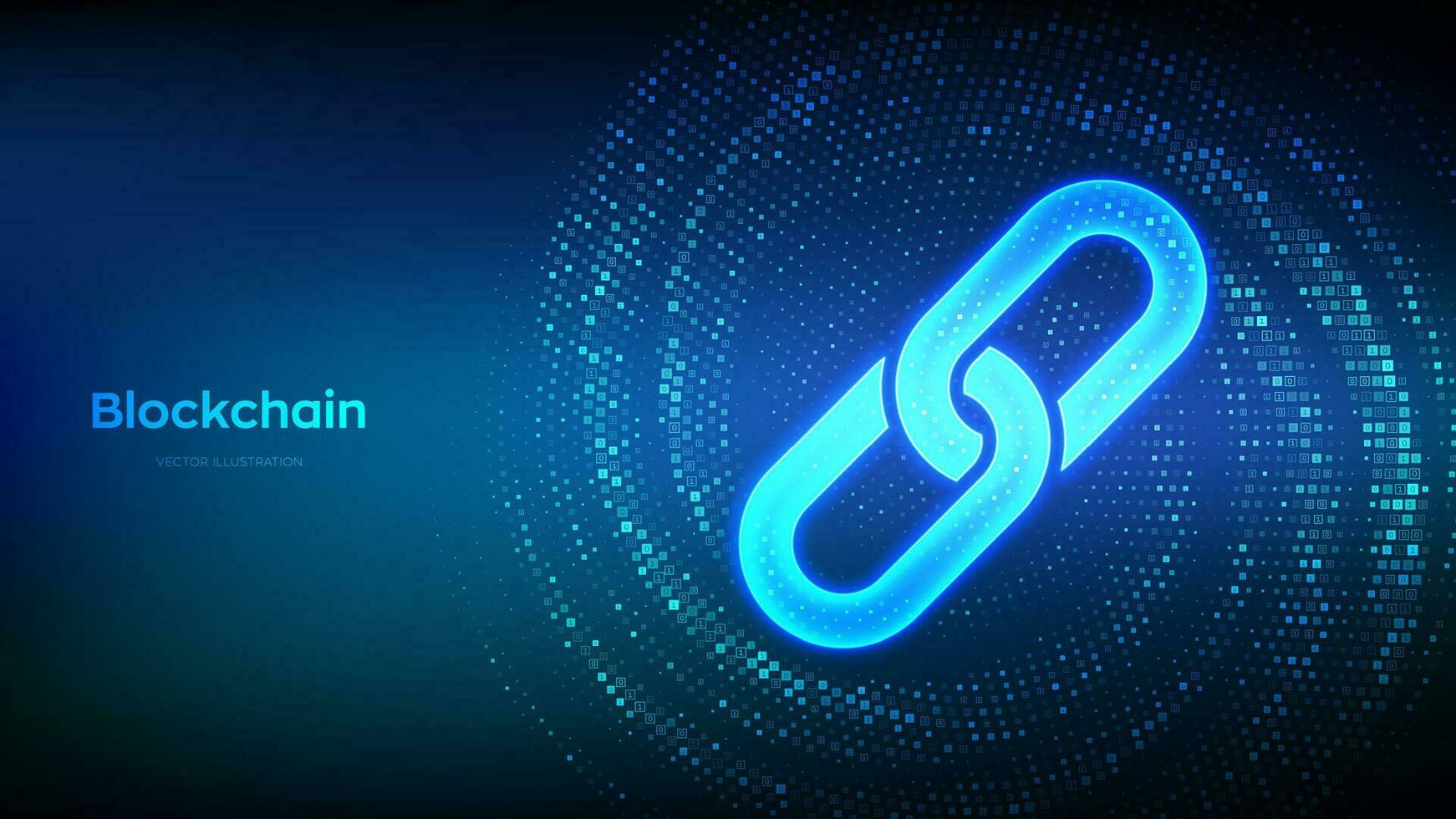 enlace icono hecho con binario código. blockchain tecnología. cooperación, comunicación, seguridad, Internet seguridad, conexión. virtual túnel deformación hecho con digital código. datos fluir. vector ilustración.