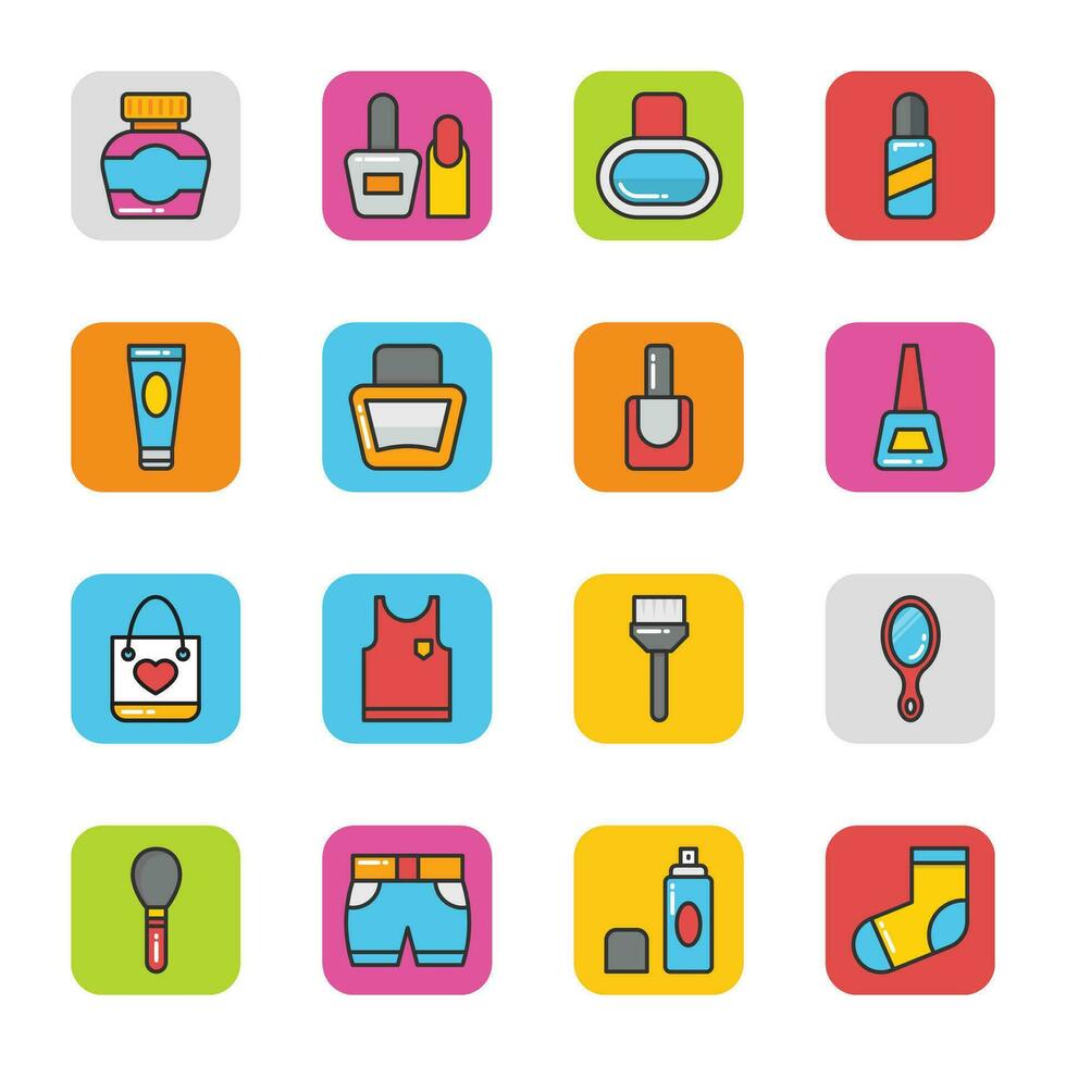 Flat Vector Icons Set Of Beauty and Fashion