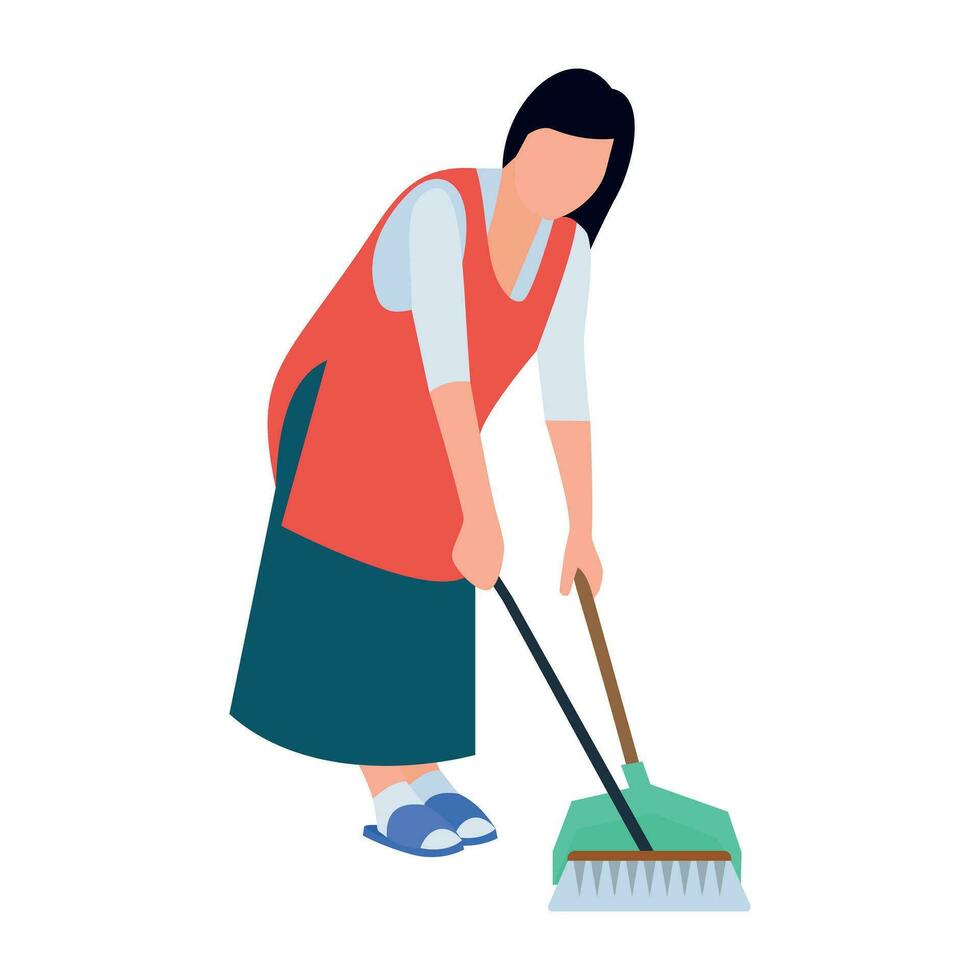 Flat icon design of girl dusting vector