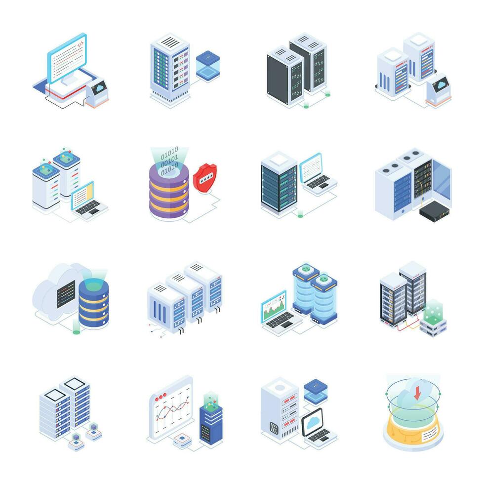 Set of Database Management Isometric Icons vector