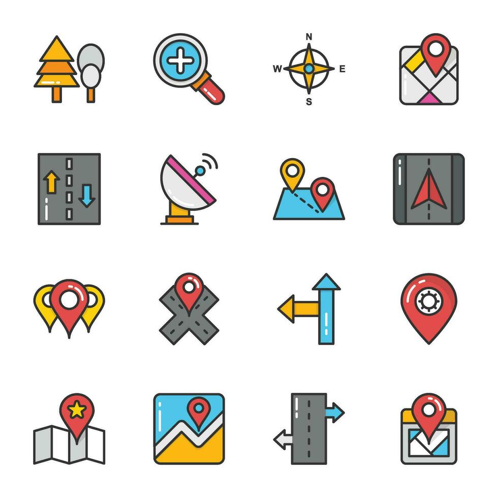 Flat Icons Set of Maps And Navigations vector