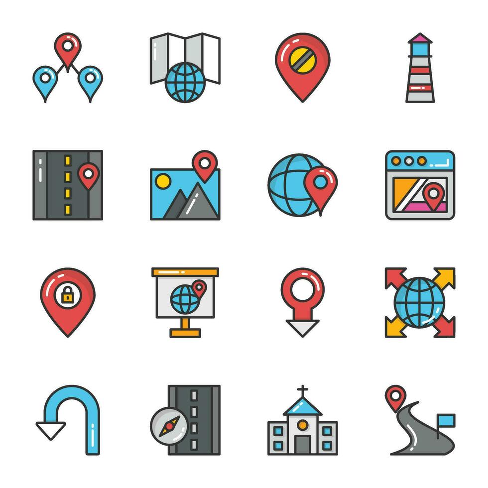 Flat Icons Set of Maps and Navigation vector