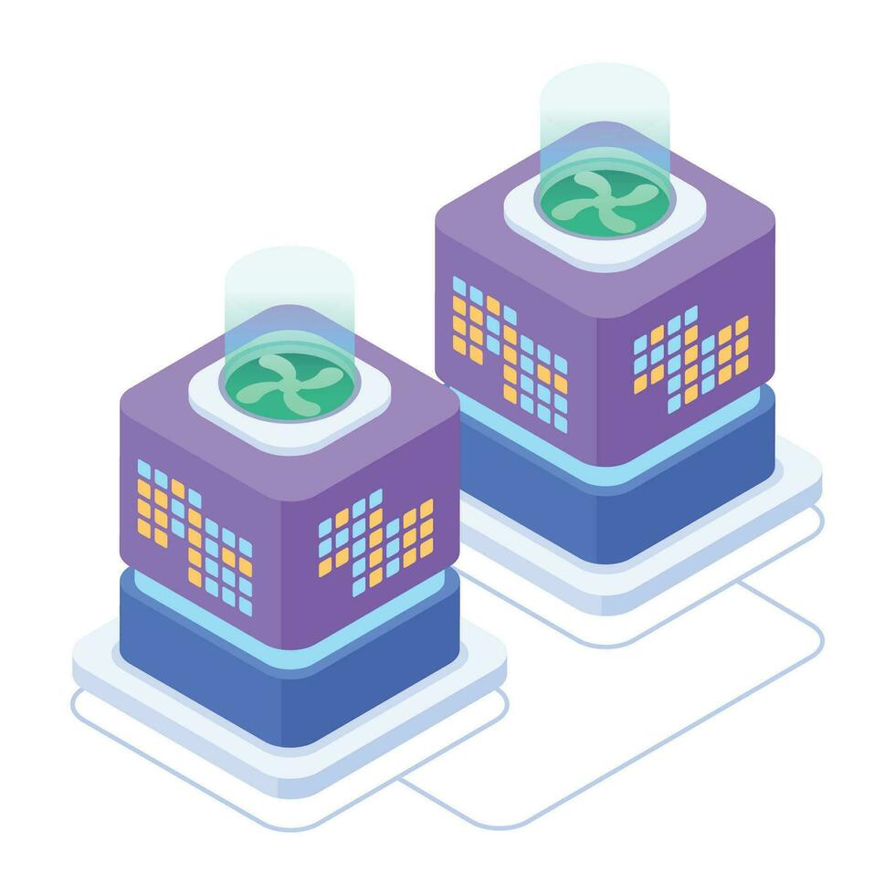 Modern of Server Racks Isometric Icon vector