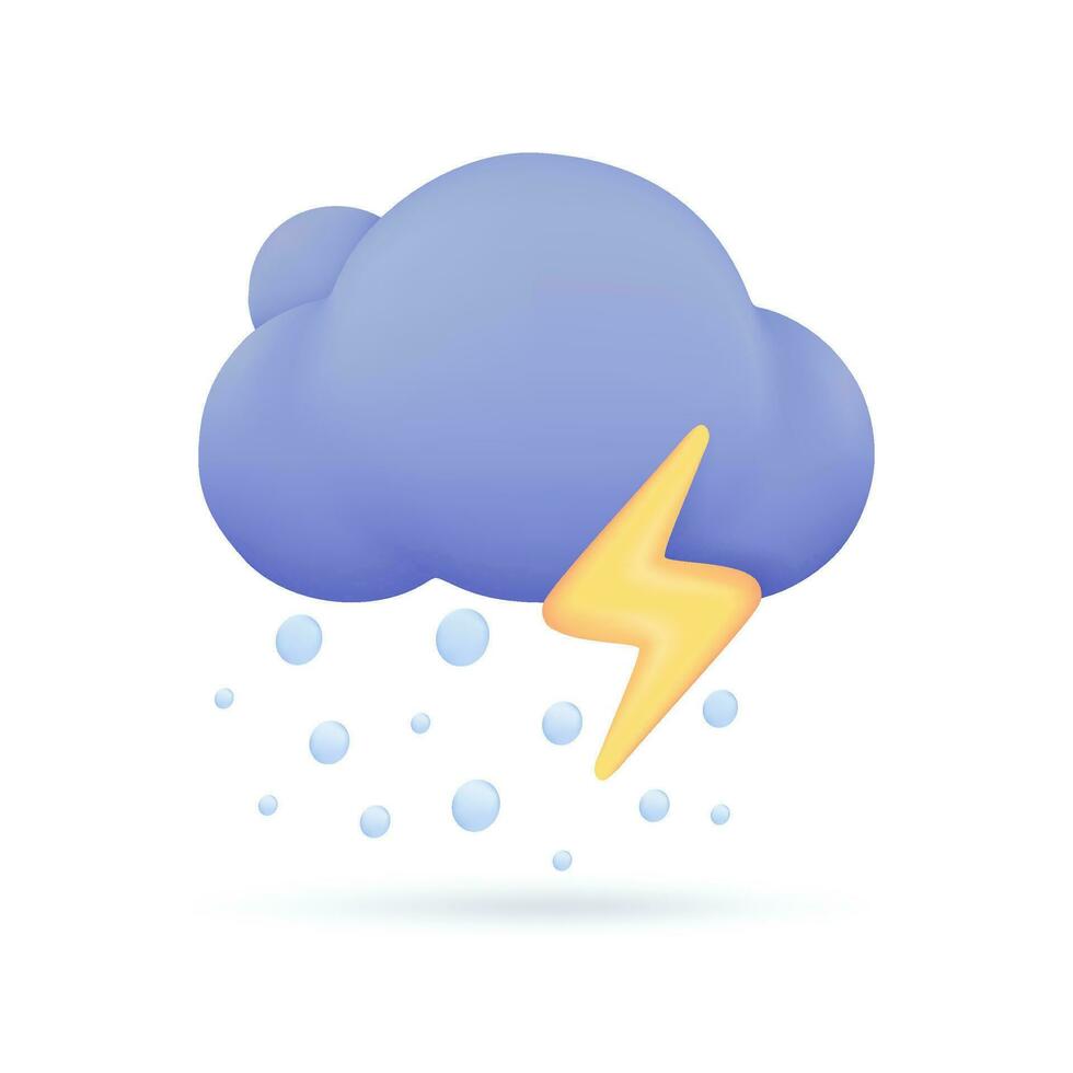 3D weather forecast icons Black cloud with thunder from a rainstorm. 3d illustration vector