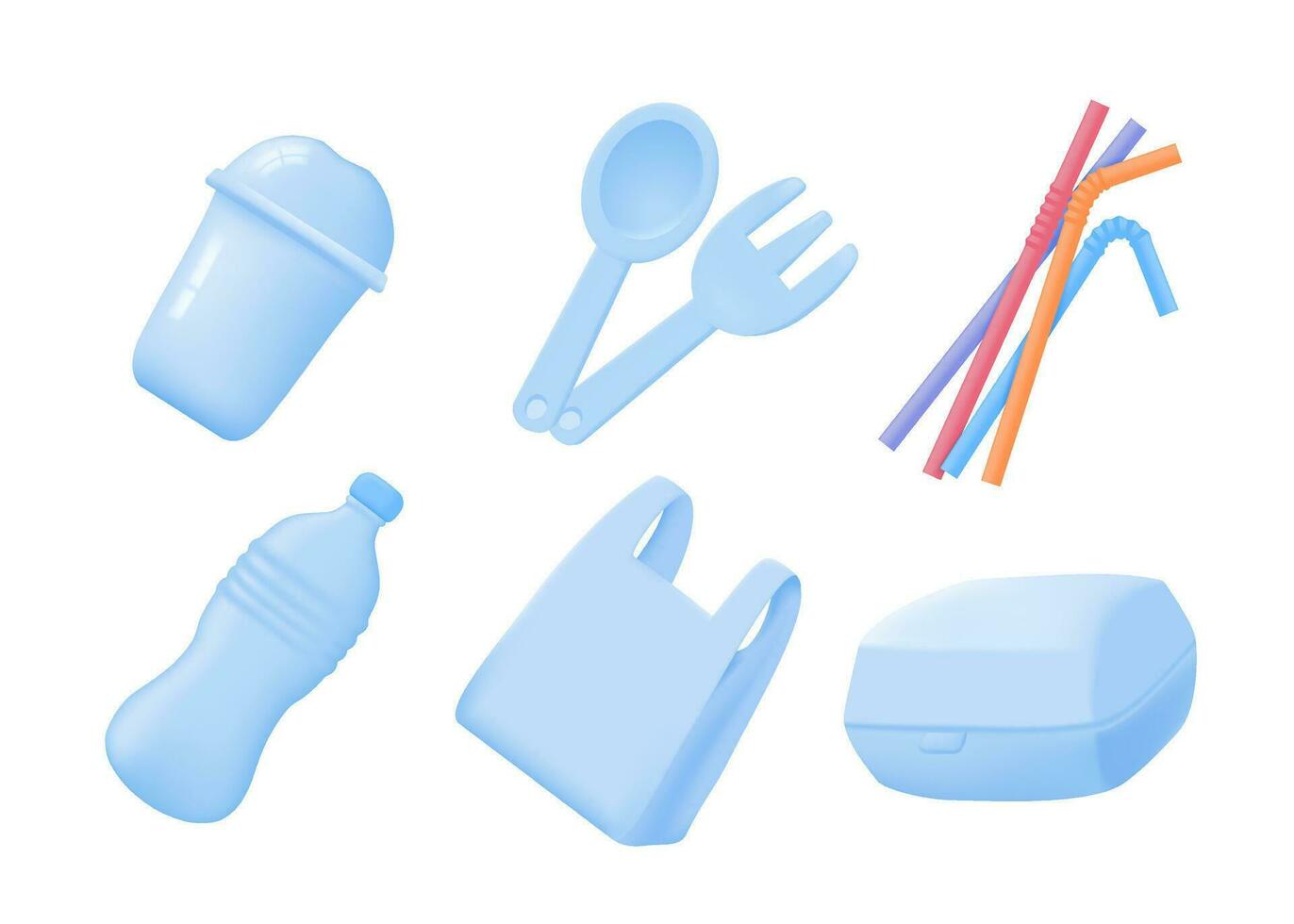 plastic and foam material Concept of reducing plastic waste for the world 3D vector illustration