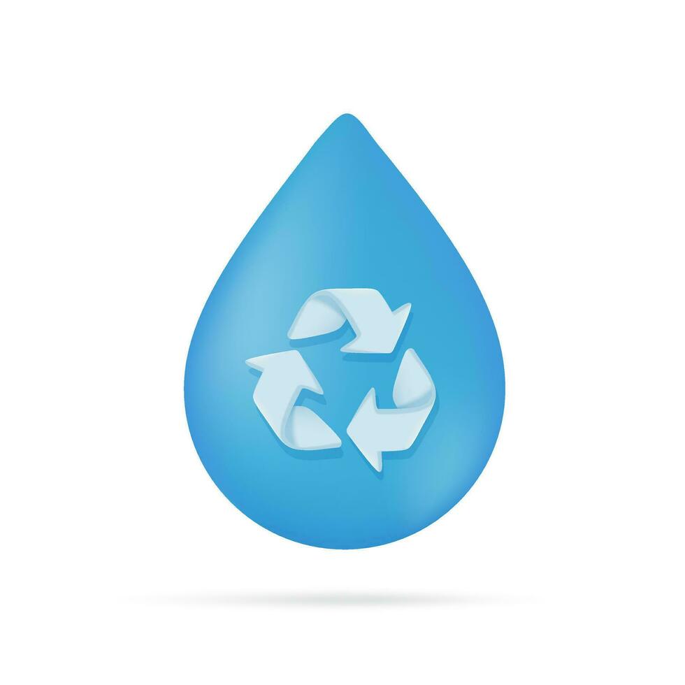 recycle symbol on water drop Water reduction concept for the planet. 3d illustration vector