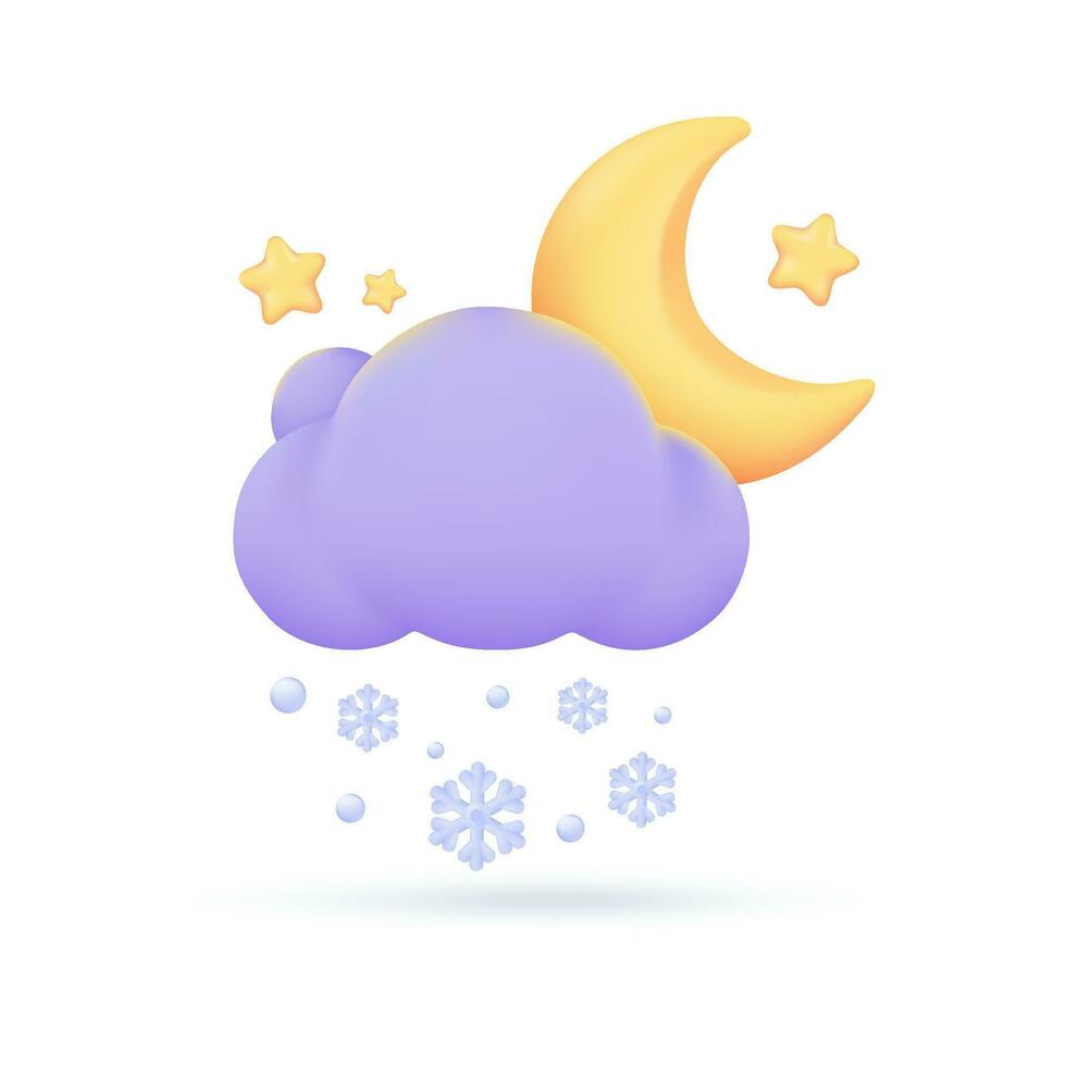 3D weather forecast icons Night with moon and clouds on a rainy day. 3d illustration vector