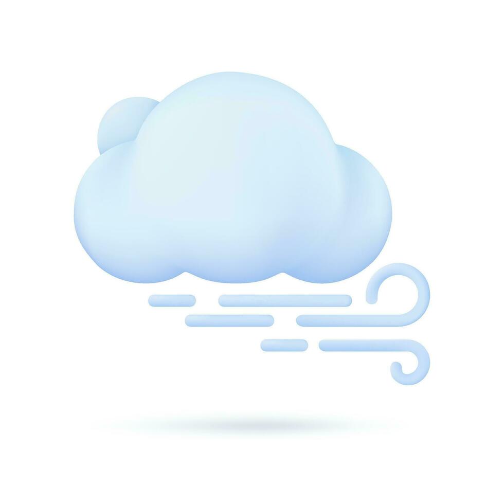 3D weather forecast icons white clouds in the rainy season with strong winds and rain vector
