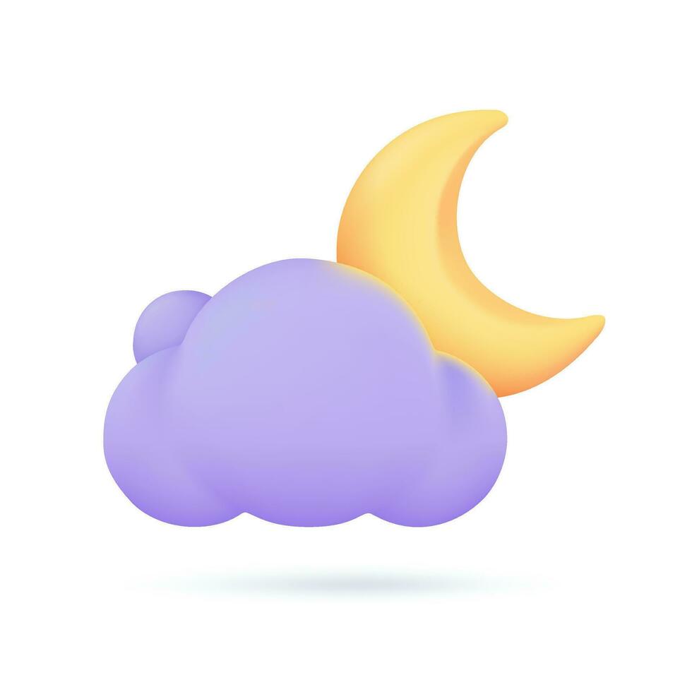 3D weather forecast icons Night with moon and clouds on a rainy day. 3d illustration vector