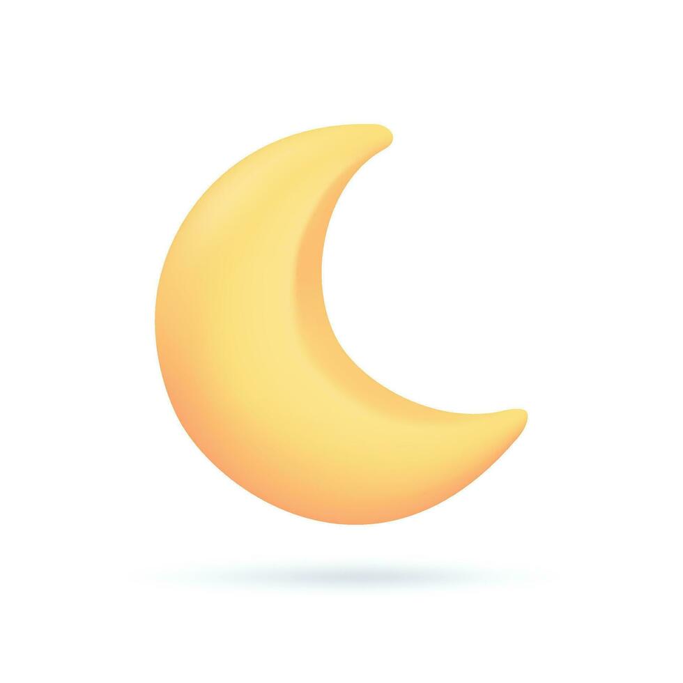 3D weather forecast icons Yellow crescent moon that lights up at night. 3D illustration. vector