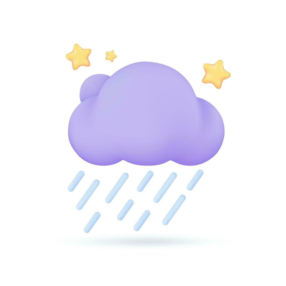 3D weather forecast icons Night with moon and clouds on a rainy day. 3d illustration vector