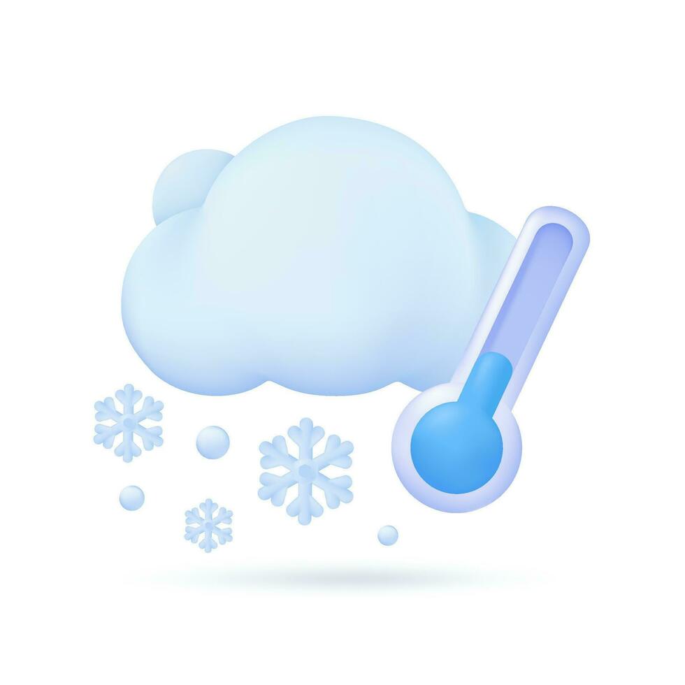 3D weather forecast icons snowy winter clouds Cold weather. 3d illustration. vector