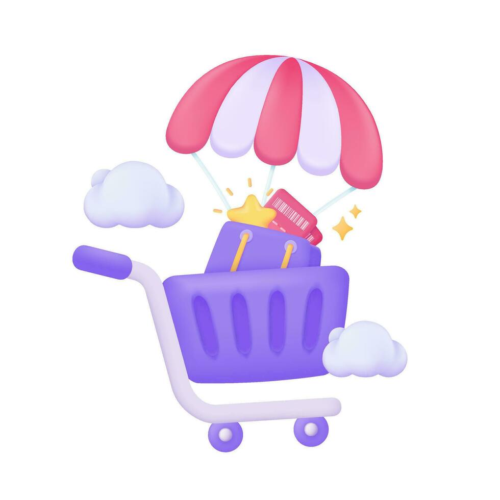 shopping carts and discount vouchers on purchases Special discount notification. 3D illustration. vector