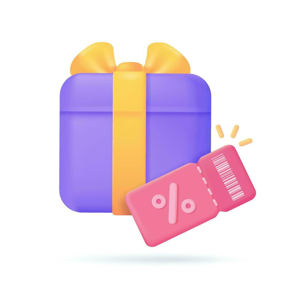 Gift box delivering special festive discounts to customers. 3D illustration. vector