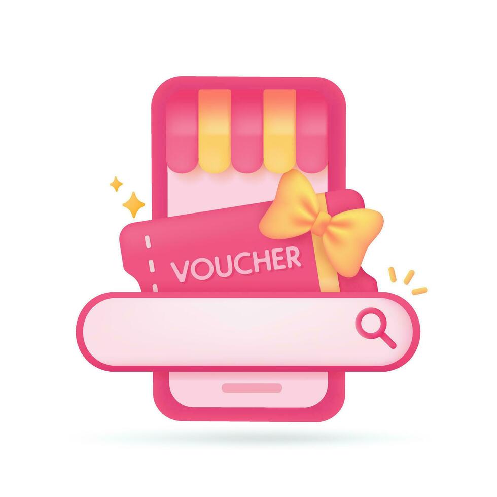 App search bar gift box promotion discount product festival season 3d illustration vector