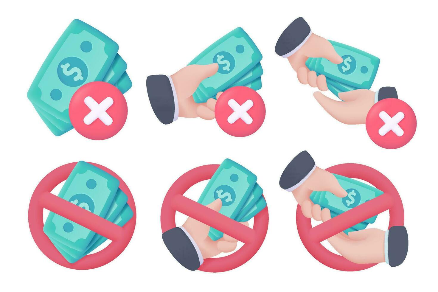 prohibited businessman hand holding cash concept of stopping corruption 3d vector illustration