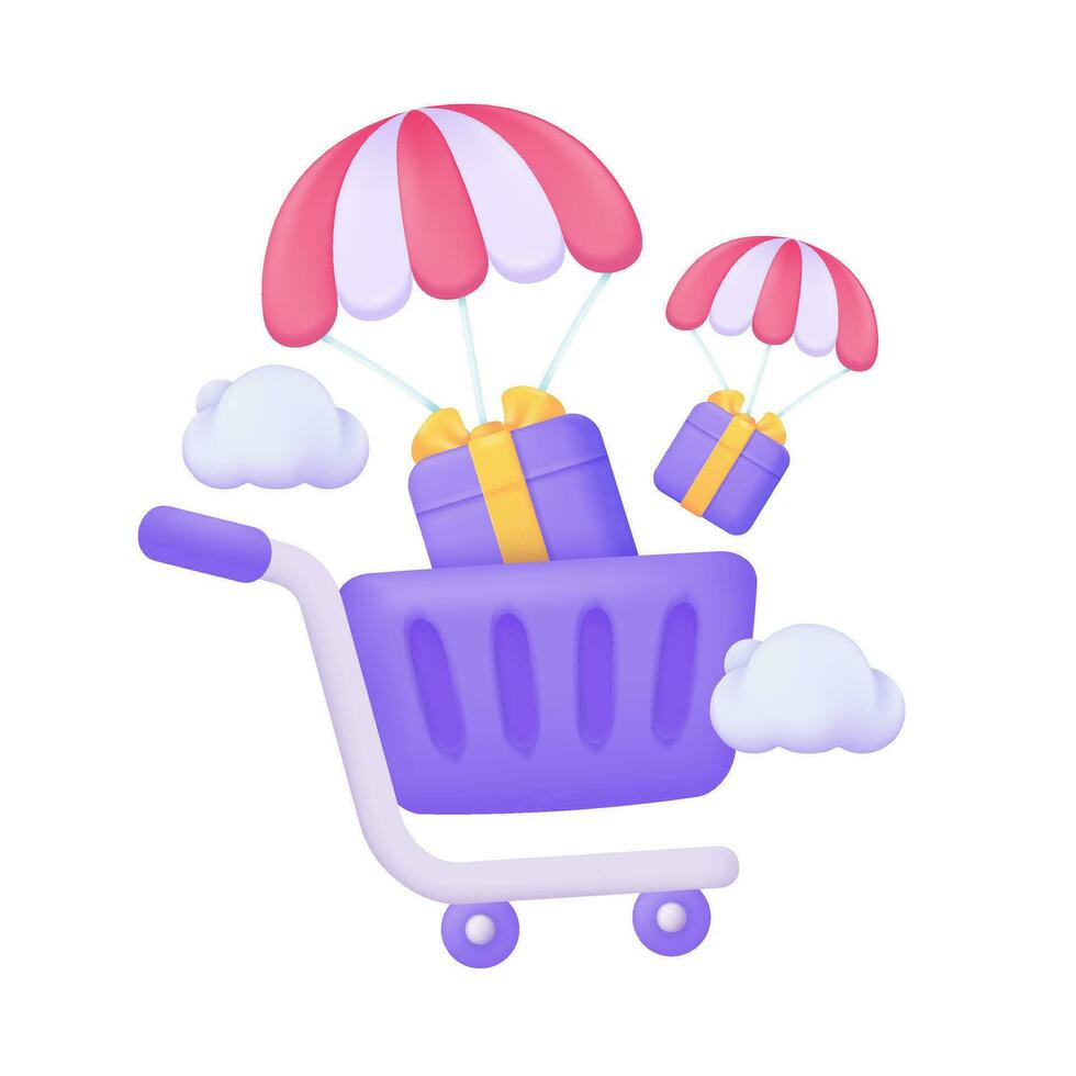 shopping carts and discount vouchers on purchases Special discount notification. 3D illustration. vector