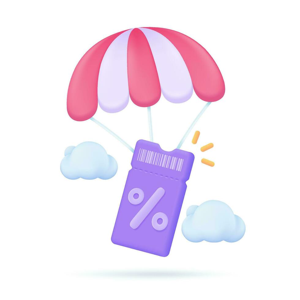 discount voucher Percentage reductions in festive sales promotions. 3D illustration vector