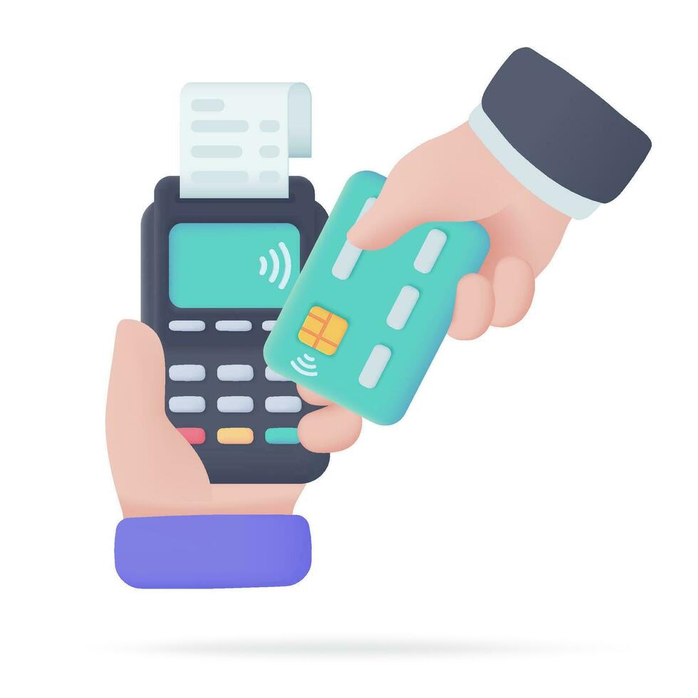 Credit card swipe machine 3D icon. online payment by credit card Cashless society. 3d illustration vector