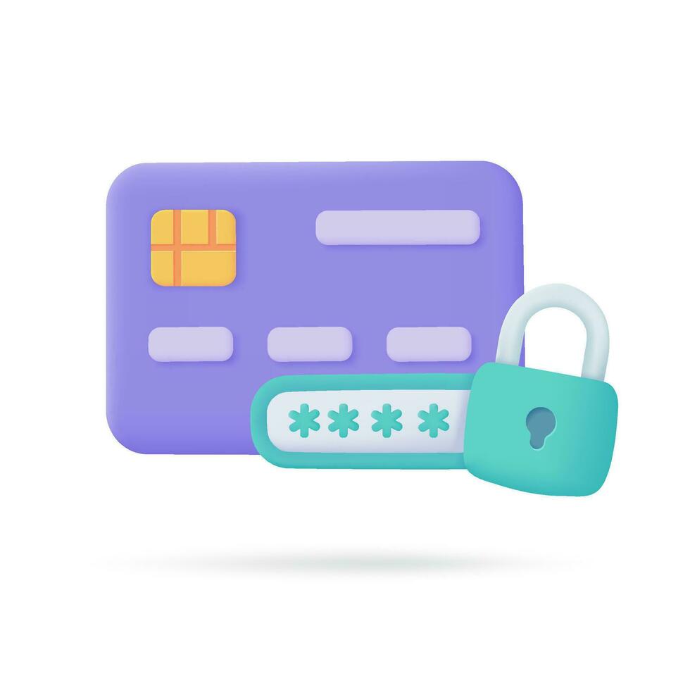 Credit card 3d icon. Online payment cashless society Secure payment by credit card. 3d illustration vector