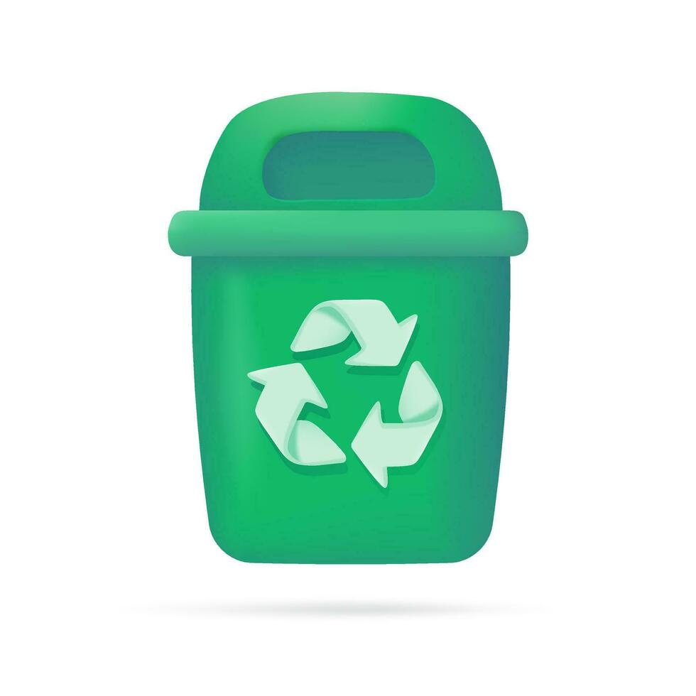 green recycling bin reusable waste disposal concept to reuse. 3d illustration. vector