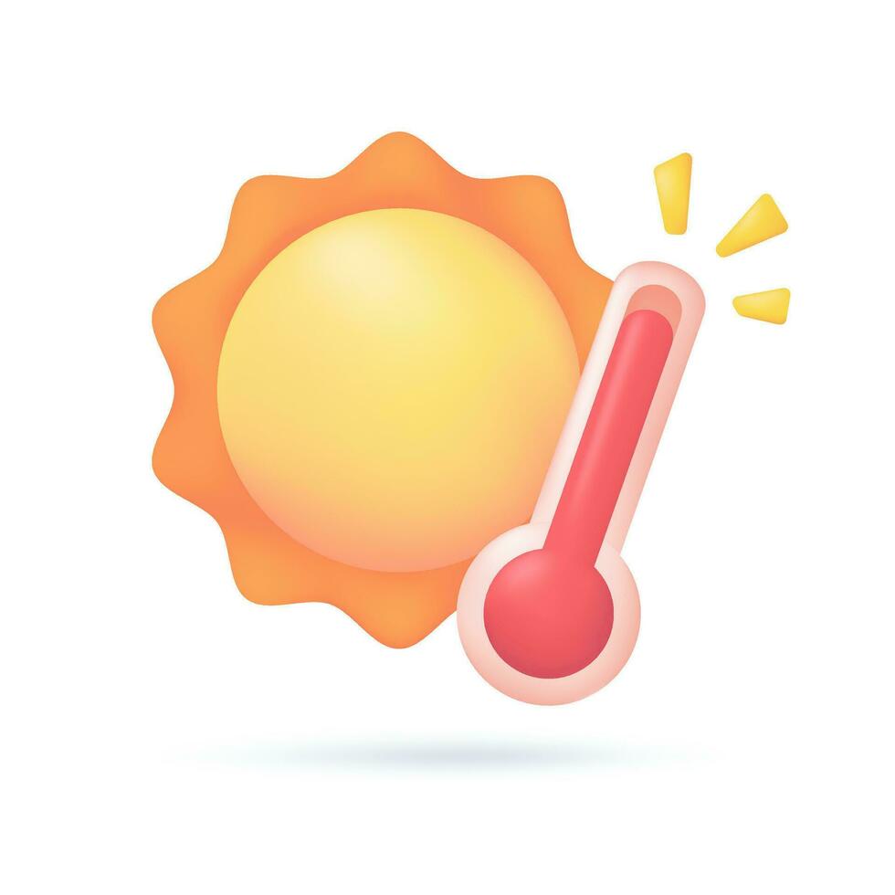 3D weather forecast icons Summer sun with bright sunlight Hot weather. 3d illustration. vector