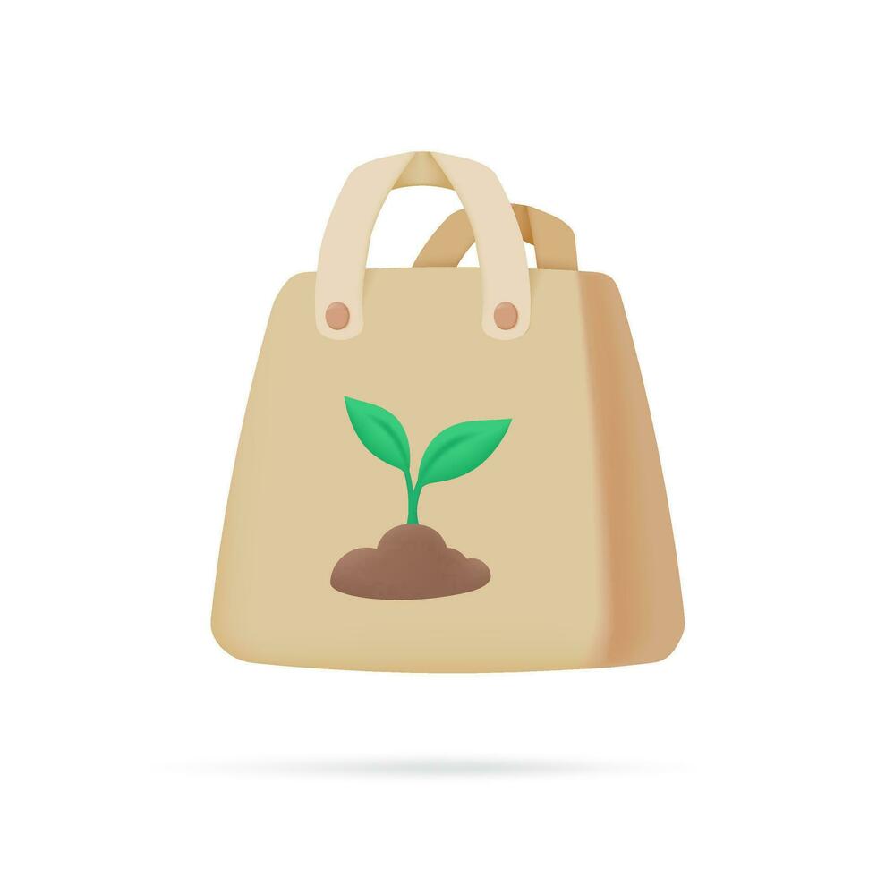 Cloth bags and seedlings The concept of reducing the use of plastic bags for the world vector