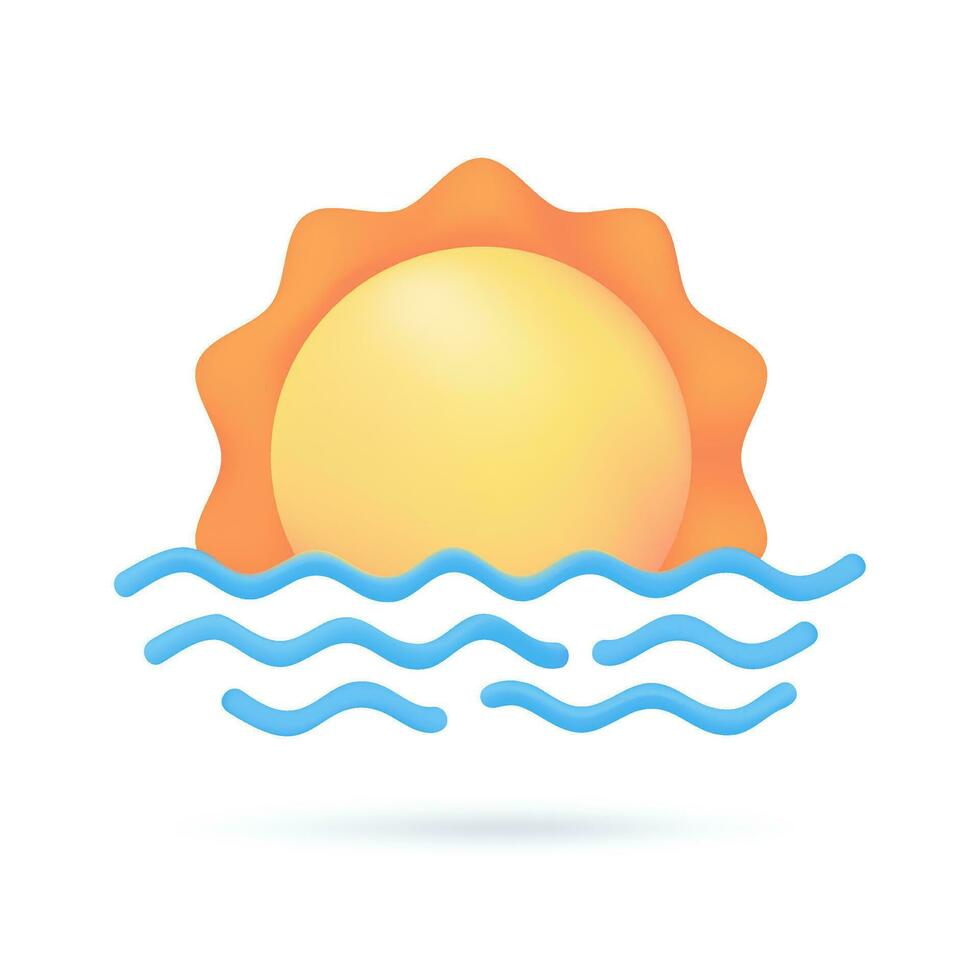 3D weather forecast icons Summer sun with bright sunlight Hot weather. 3d illustration. vector