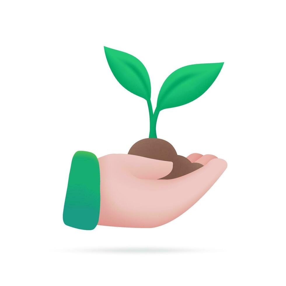 hand holding seedlings The concept of planting trees to add oxygen to the planet. 3d illustration vector
