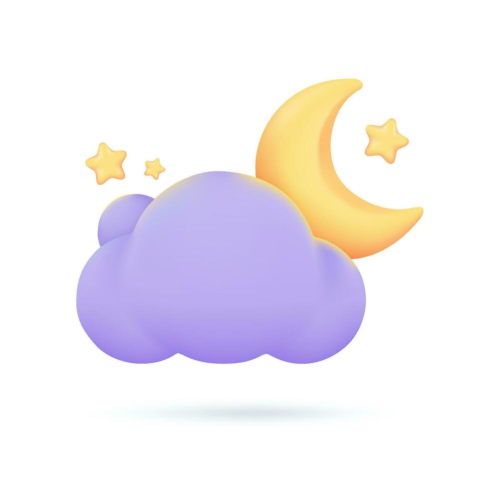 3D weather forecast icons Night with moon and clouds on a rainy day. 3d illustration vector