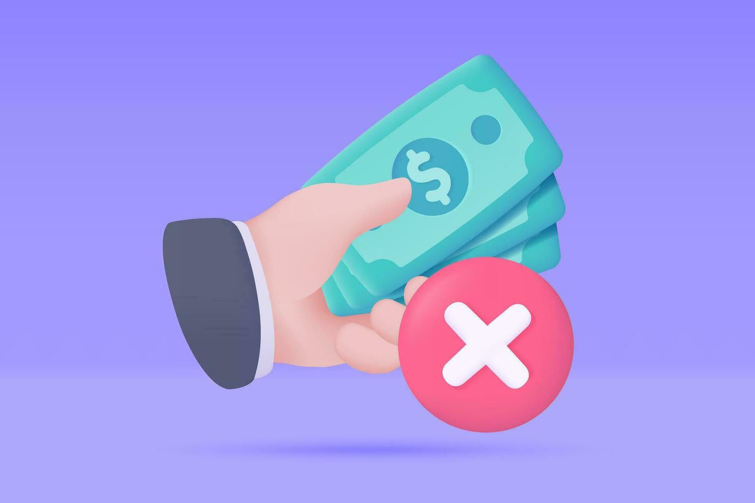 3D icons do not accept cash. online payment by credit card Cashless society. 3d illustration vector