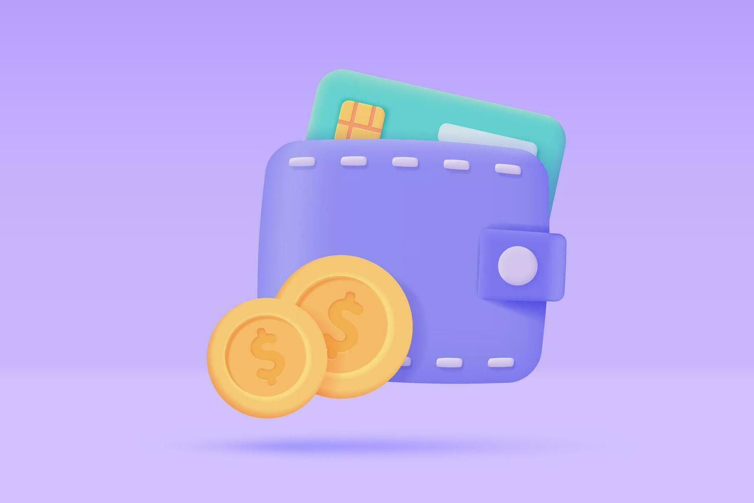 Credit card and wallet 3D icons.Online payment Cashless society for shopping. 3D illustration. vector