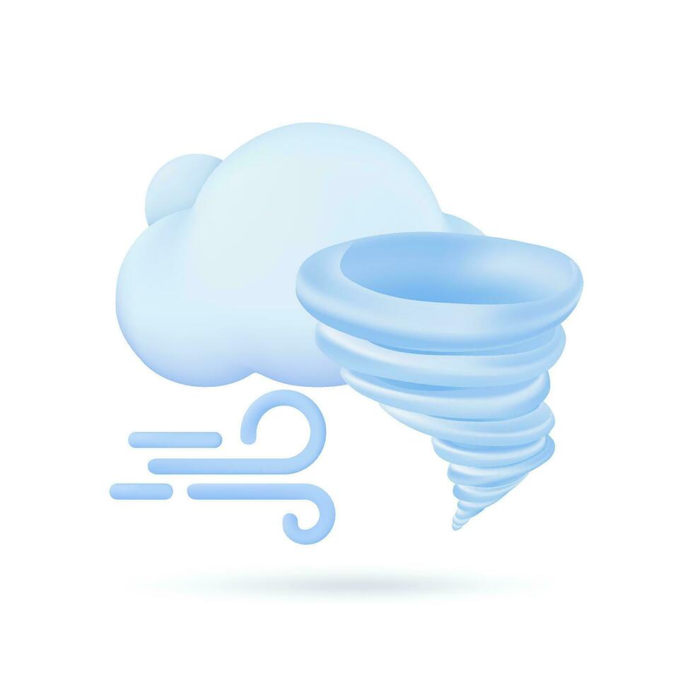 3D weather forecast icons white clouds in the rainy season with strong winds and rain vector