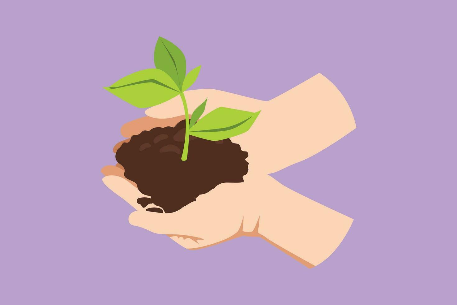Cartoon flat style drawing hand holding sprout wilde pine tree in nature green forest. Earth Day save environment concept. Growing seedling forester planting icon. Graphic design vector illustration