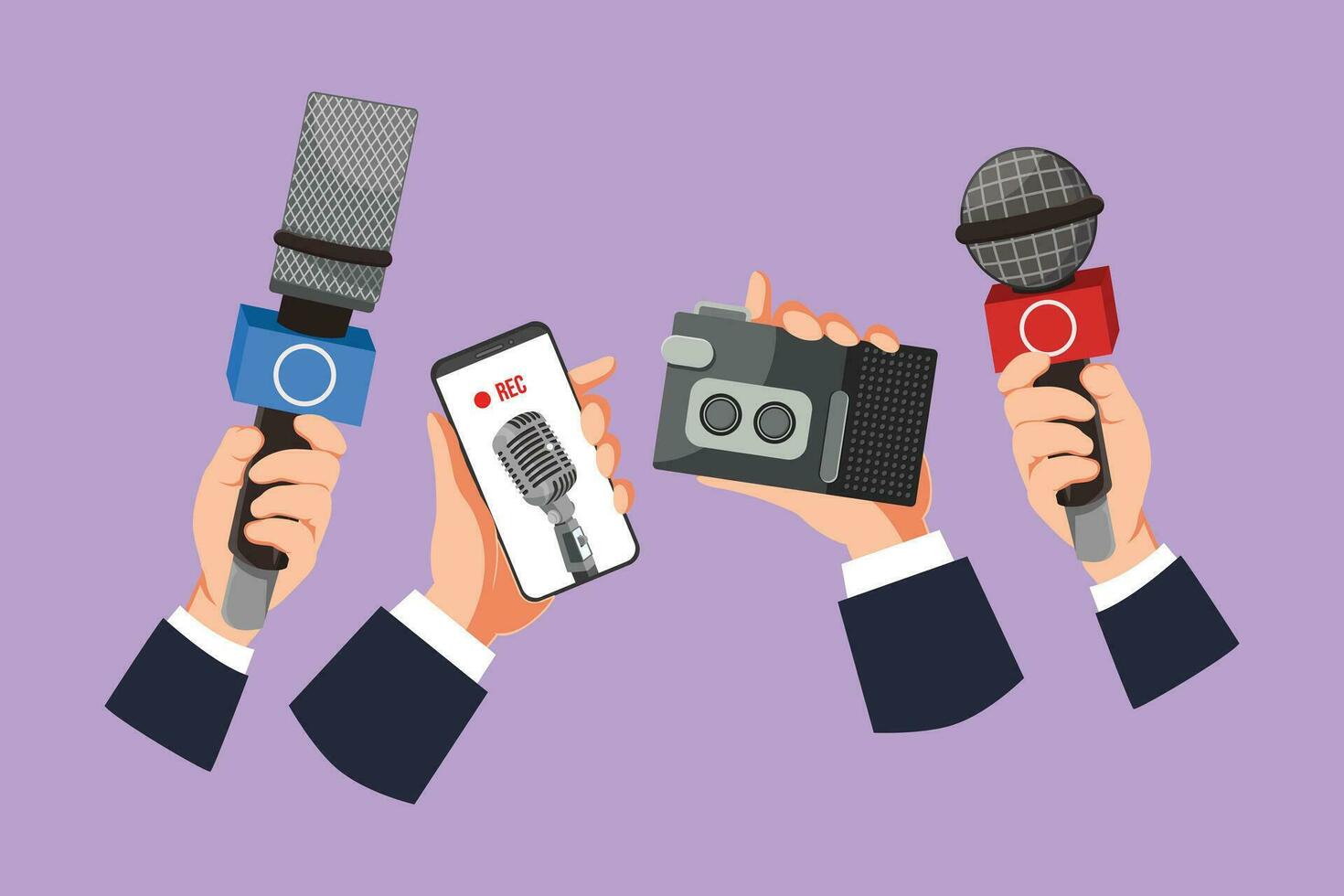 Hand holding the microphone. Flat design vector illustration. Live news,  journalist, interview concpt. 4272656 Vector Art at Vecteezy