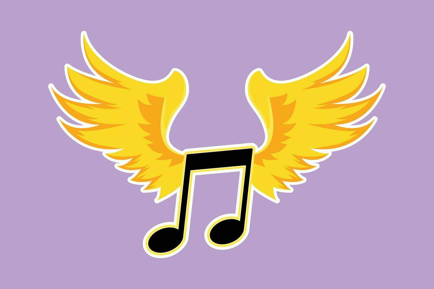 Cartoon flat style drawing musical notation with wings. Music symbol. Classic melody sign in flat design. Chords icon for orchestra performance. Key note for piano. Graphic design vector illustration