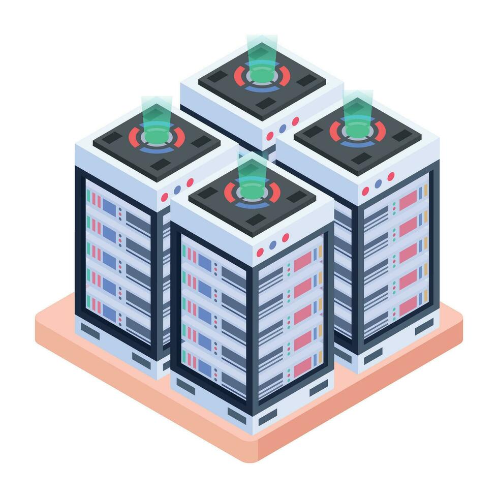 Modern of Server Racks Isometric Icon vector