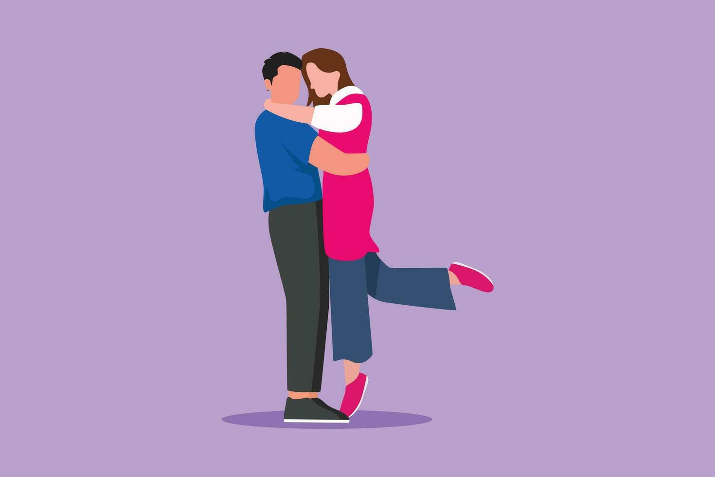 Character flat drawing romantic couple in love kissing and hugging. Happy man carrying pretty woman celebrating wedding anniversary. Cute couple hugging each other. Cartoon design vector illustration