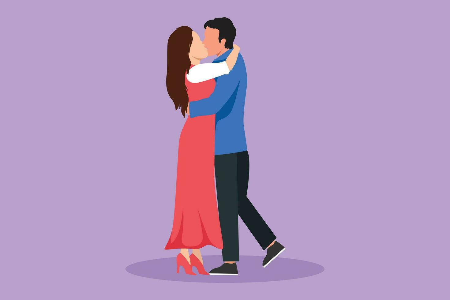 Character flat drawing loving couple kissing and hugging. Romantic couple lovers kissing and holding hands. Happy man and cute woman celebrating wedding anniversary. Cartoon design vector illustration