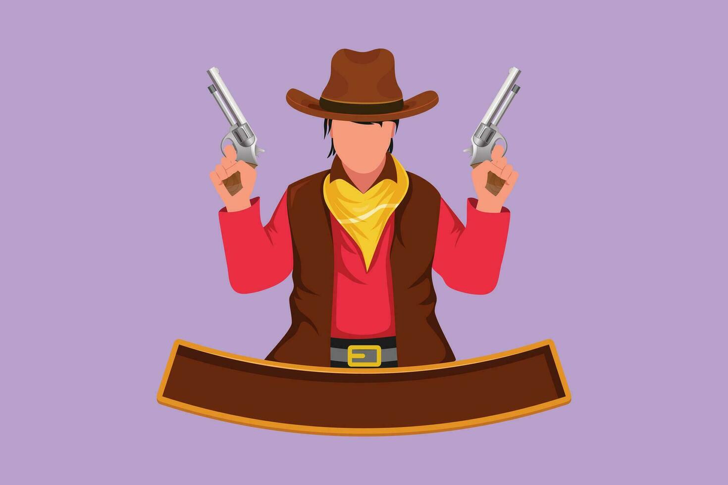 personaje plano dibujo de estilizado americano vaqueros participación y elevado su dos pistolas arriba. antiguo salvaje Oeste pistolero participación dos armas Clásico armas para yo defensa. dibujos animados diseño vector ilustración